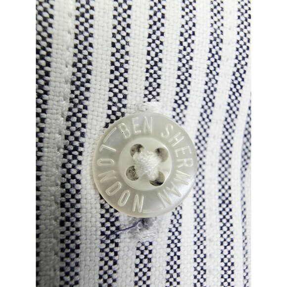 Ben Sherman Medium Mens Pocket Logo Black White Stripe The British Oxford Shirt - Picture 7 of 11